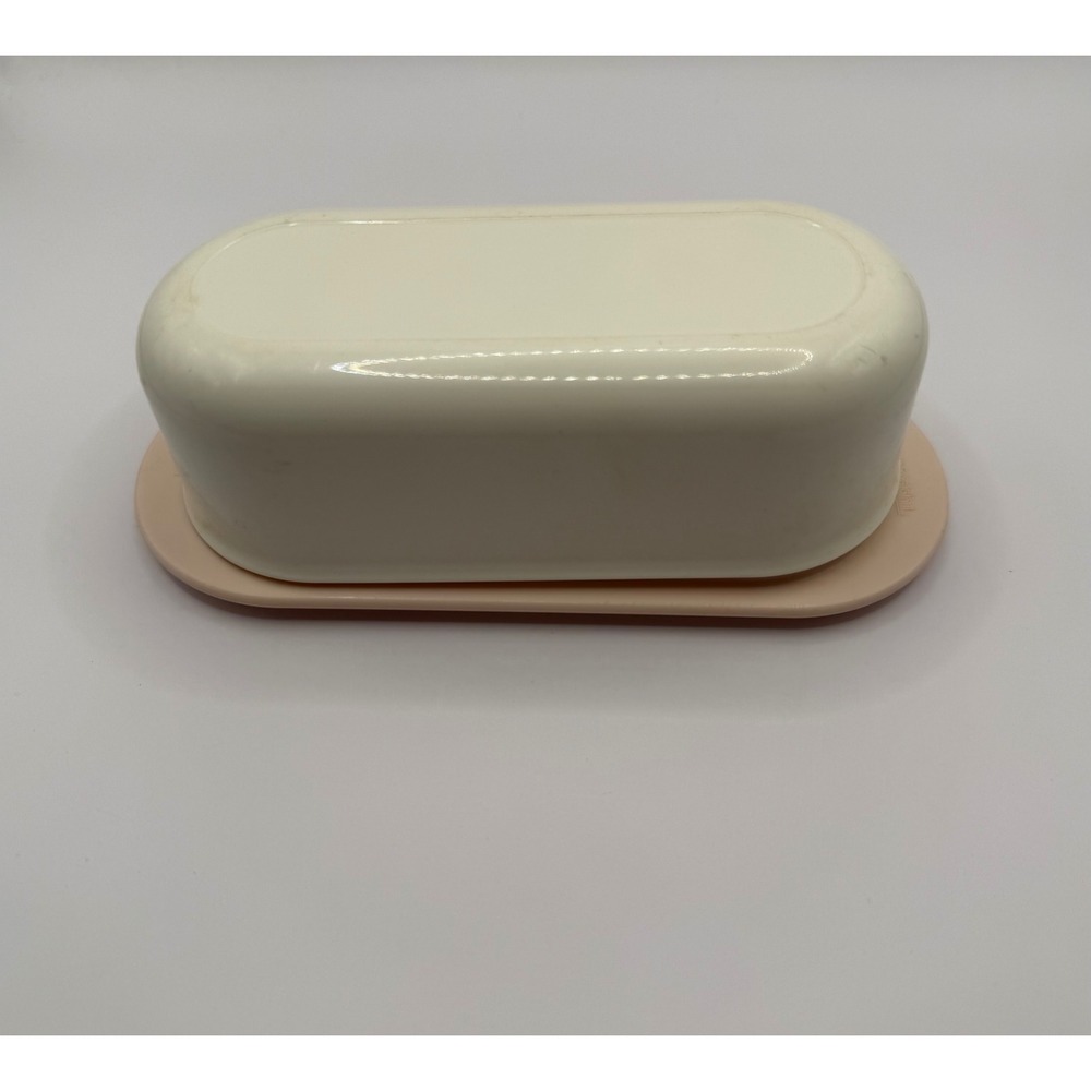 Vintage Tupperware Butter Dish Cream Peach Reversible Tray 2320A-1 Lid